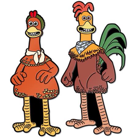 AARDMAN 50 CHICKEN RUN DOTN ROCKY AND GINGER ENAMEL PIN BADGE SET