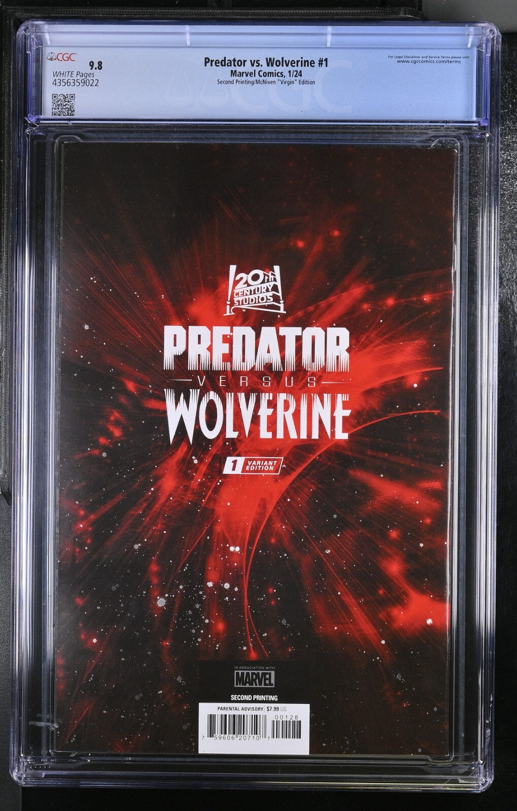 Predator Vs Wolverine #1 CGC 9.8 1:25 2nd Print McNiven Virgin Variant 2023
