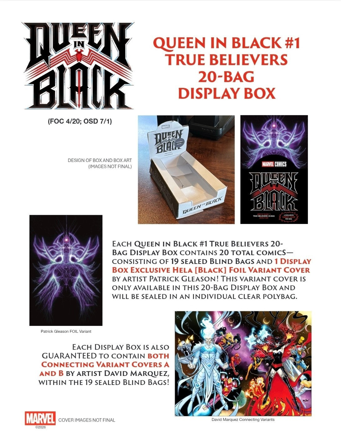 Queen In Black #1 True Believers 20 Bag Display Box Marvel 2026 Presale 7/1