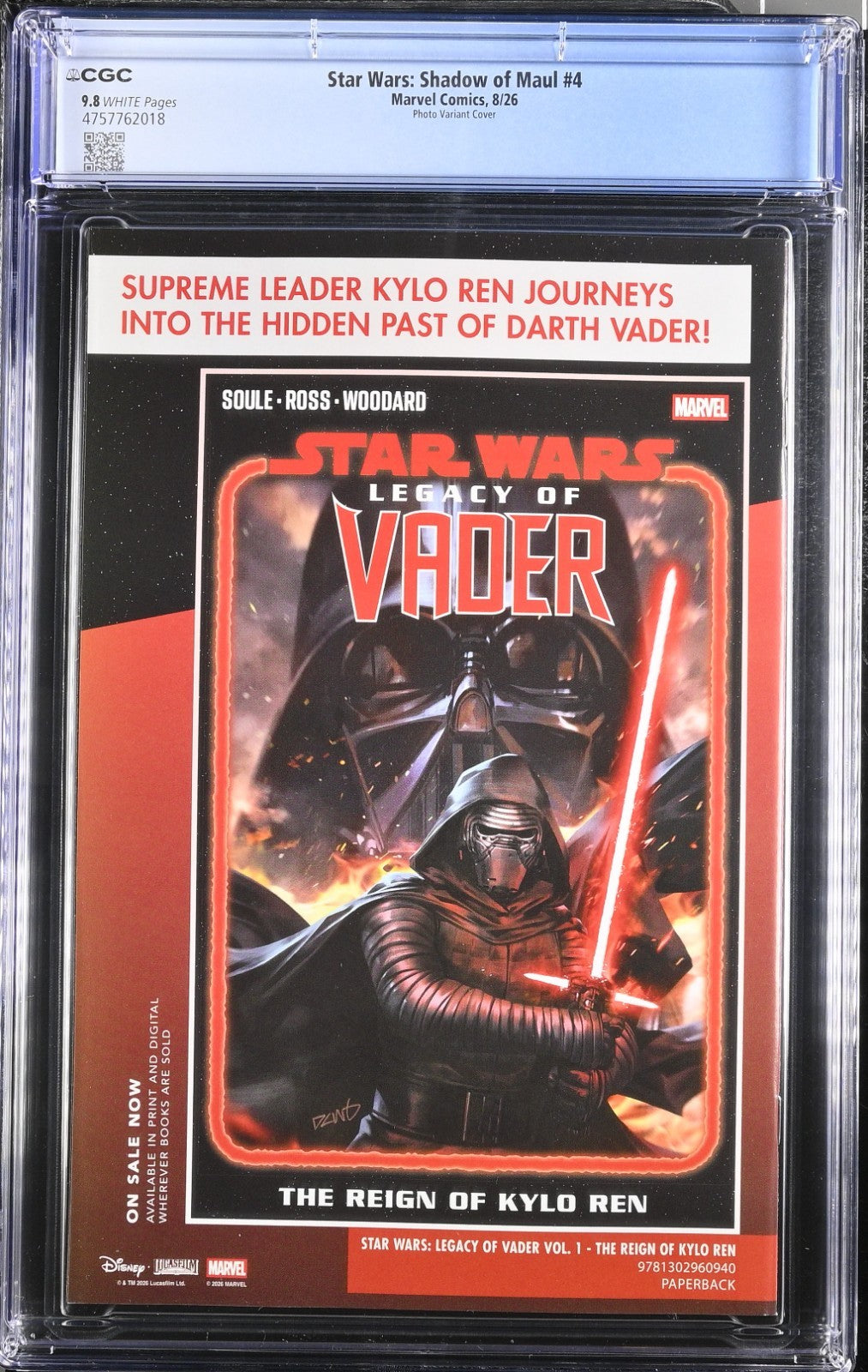 Star Wars Shadow of Maul #4 CGC 9.8 1:10 Photo Variant Marvel Comics 2026