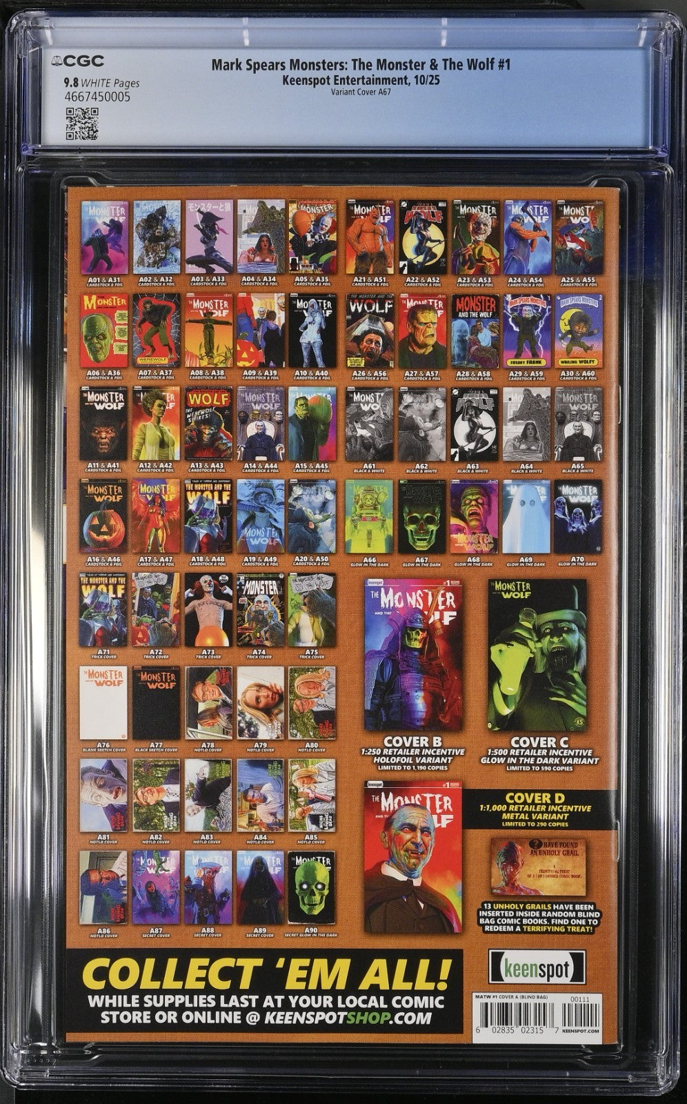 Mark Spears The Monster & The Wolf #1 CGC 9.8 A67 Blind Bag GITD Skull Variant