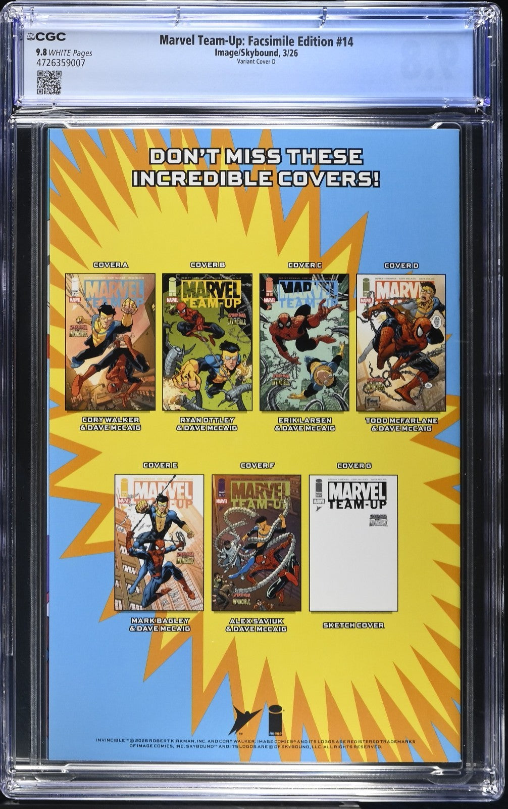 Marvel Team Up Facsimile #14 CGC 9.8 Cover D Todd McFarlane Variant 2026