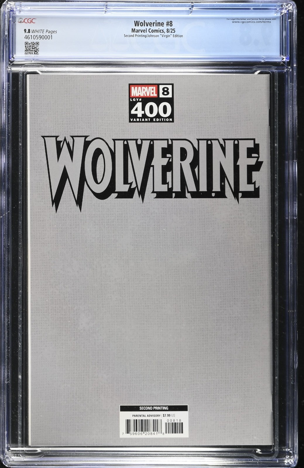 Wolverine #8 CGC 9.8 1:25 VIRGIN 2nd Print Johnson Variant Marvel 2025