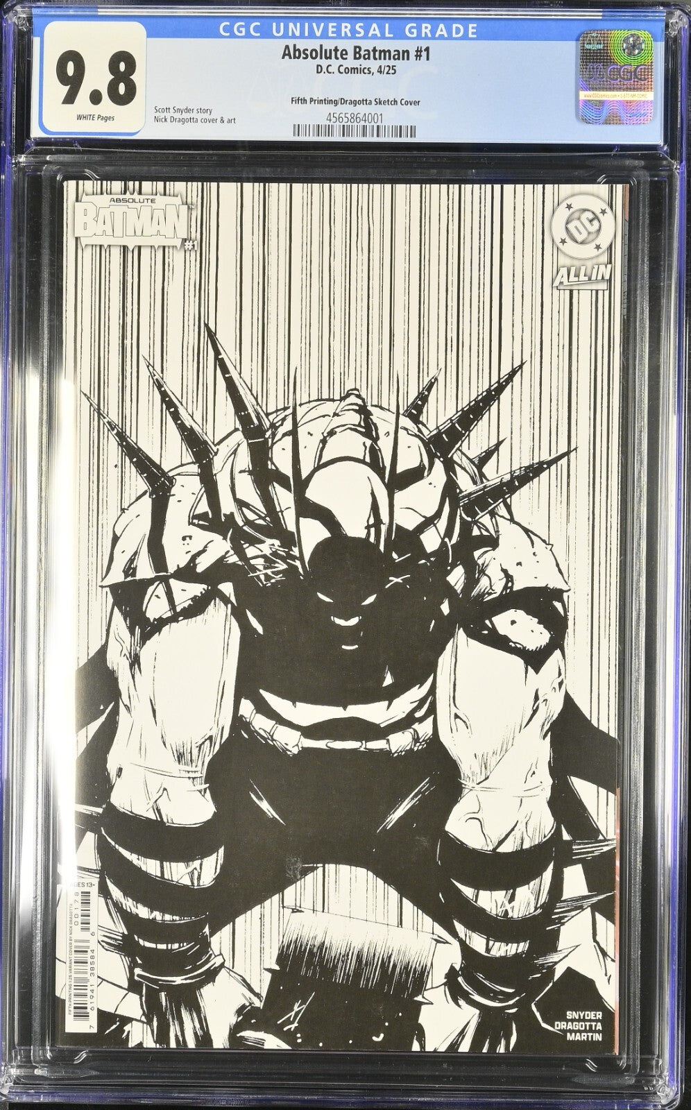 Absolute Batman #1 CGC 9.8 1:25 5th Print Dragotta Sketch Variant DC Comics 2025