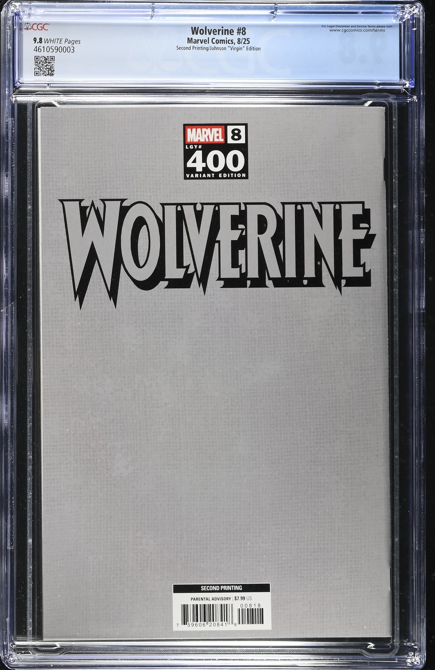 Wolverine #8 CGC 9.8 1:25 VIRGIN 2nd Print Johnson Variant Marvel 2025