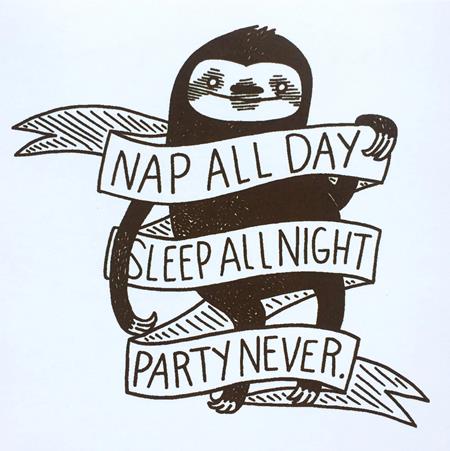 NAP ALL DAY SLEEP ALL NIGHT PARTY NEVER SLOTH STICKER
