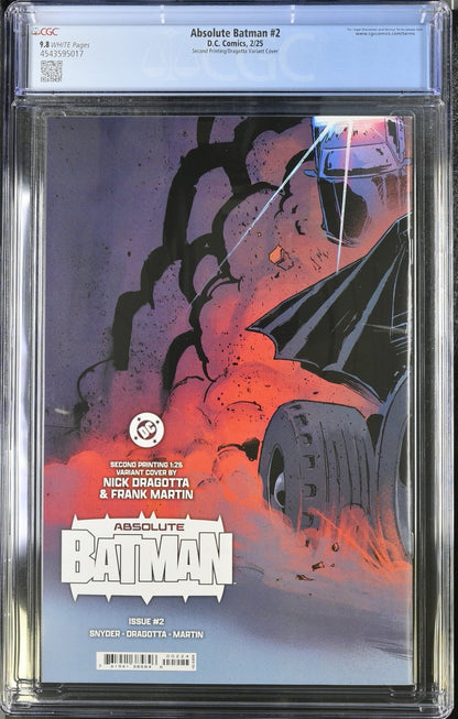 Absolute Batman #2 CGC 9.8 1:25 2nd Print Dragotta Batmobile Variant DC 2024