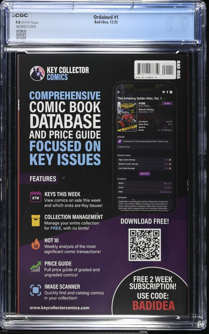 Ordained #1 CGC 9.8 Cover A Jorge Fornes 1st Print Bad Idea 2025