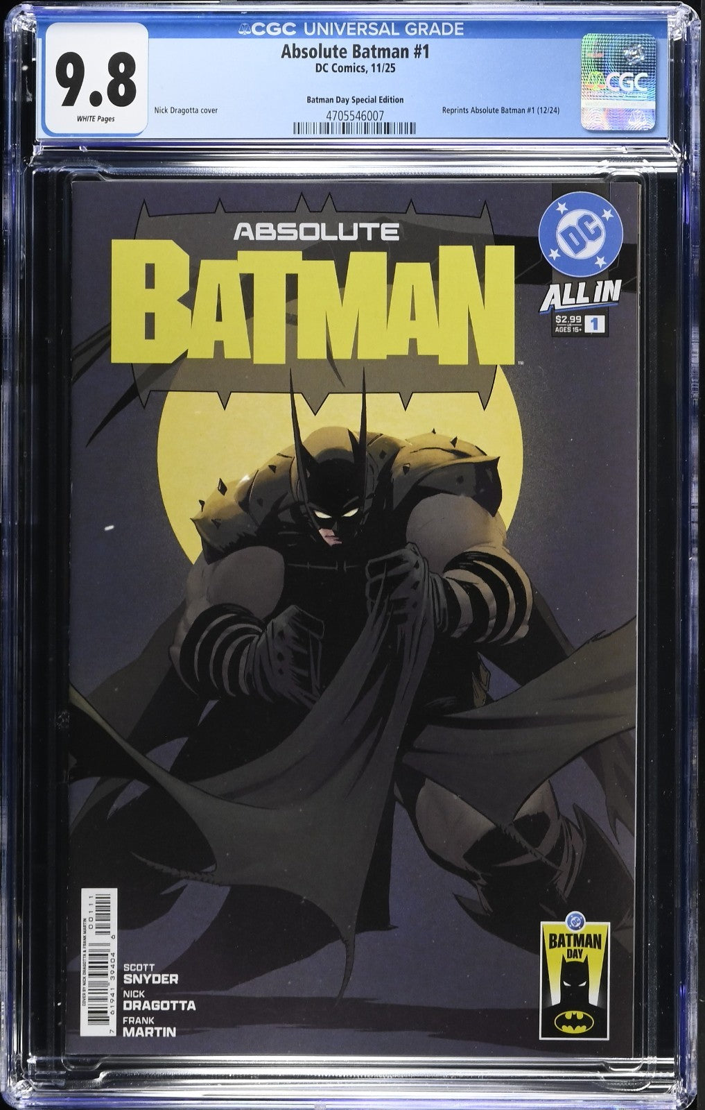 Absolute Batman #1 CGC 9.8 Cover A Batman Day 2025 Dragotta Variant