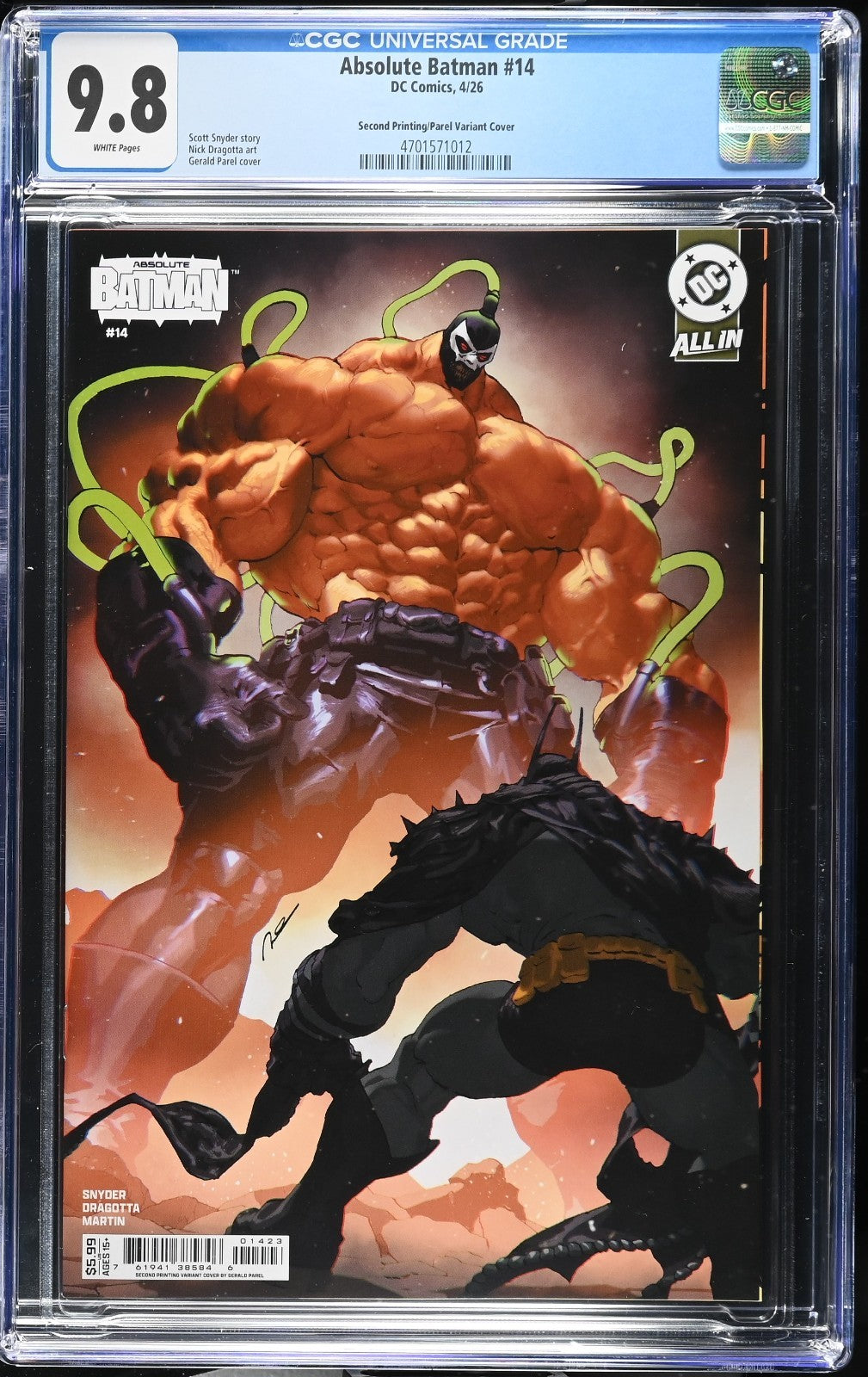 Absolute Batman #14 CGC 9.8 2nd Print Gerald Parel Cover B Variant Bane 2026
