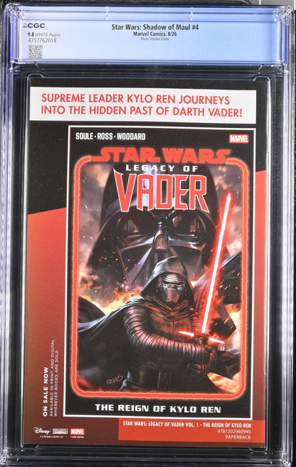 Star Wars Shadow of Maul #4 CGC 9.8 1:10 Photo Variant Marvel Comics 2026