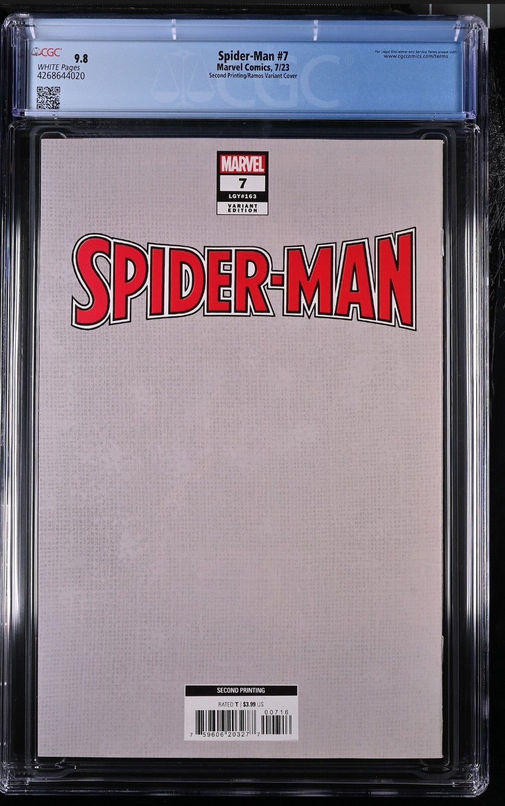 Spider-Man #7 CGC 9.8 1:25 2nd Print Ramos Virgin Variant 1st Appearance 2023