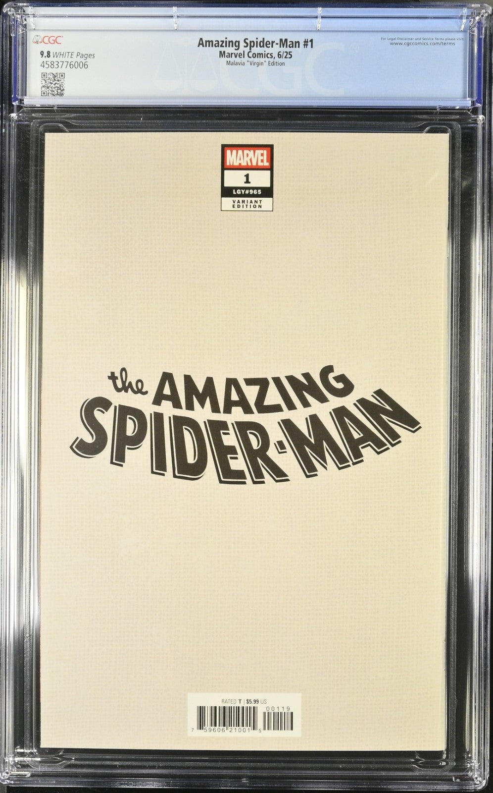 Amazing Spider-Man #1 CGC 9.8 1:50 Nimit Malavia VIRGIN Variant 2025