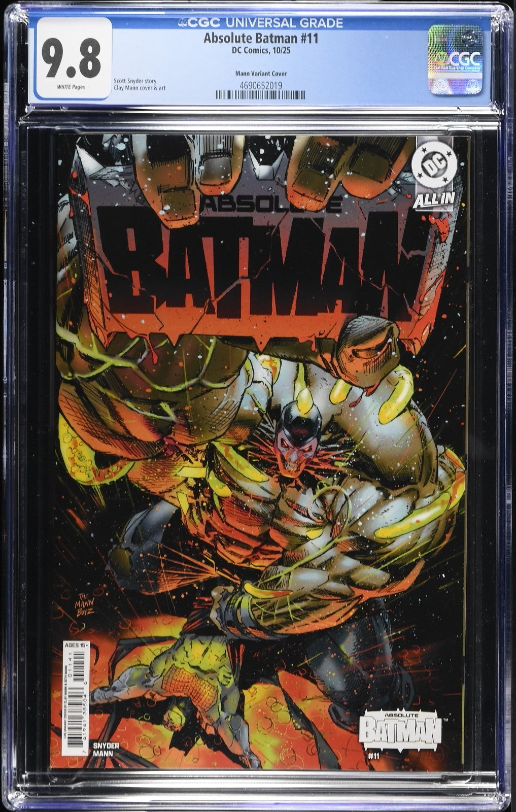 Absolute Batman #11 CGC 9.8 1:25 Clay Mann Incentive Variant DC Comics 2025