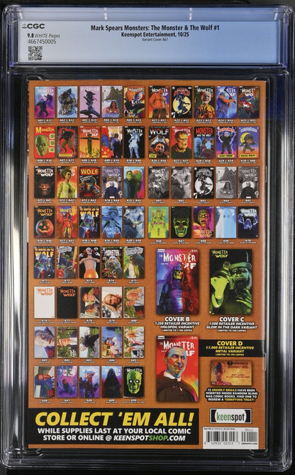 Mark Spears The Monster & The Wolf #1 CGC 9.8 A67 Blind Bag GITD Skull Variant