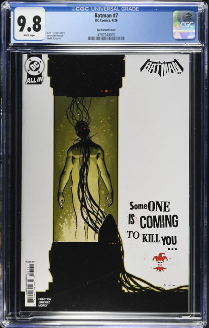Batman #7 CGC 9.8 1:25 David Aja Variant Joker Fraction DC Comics 2026