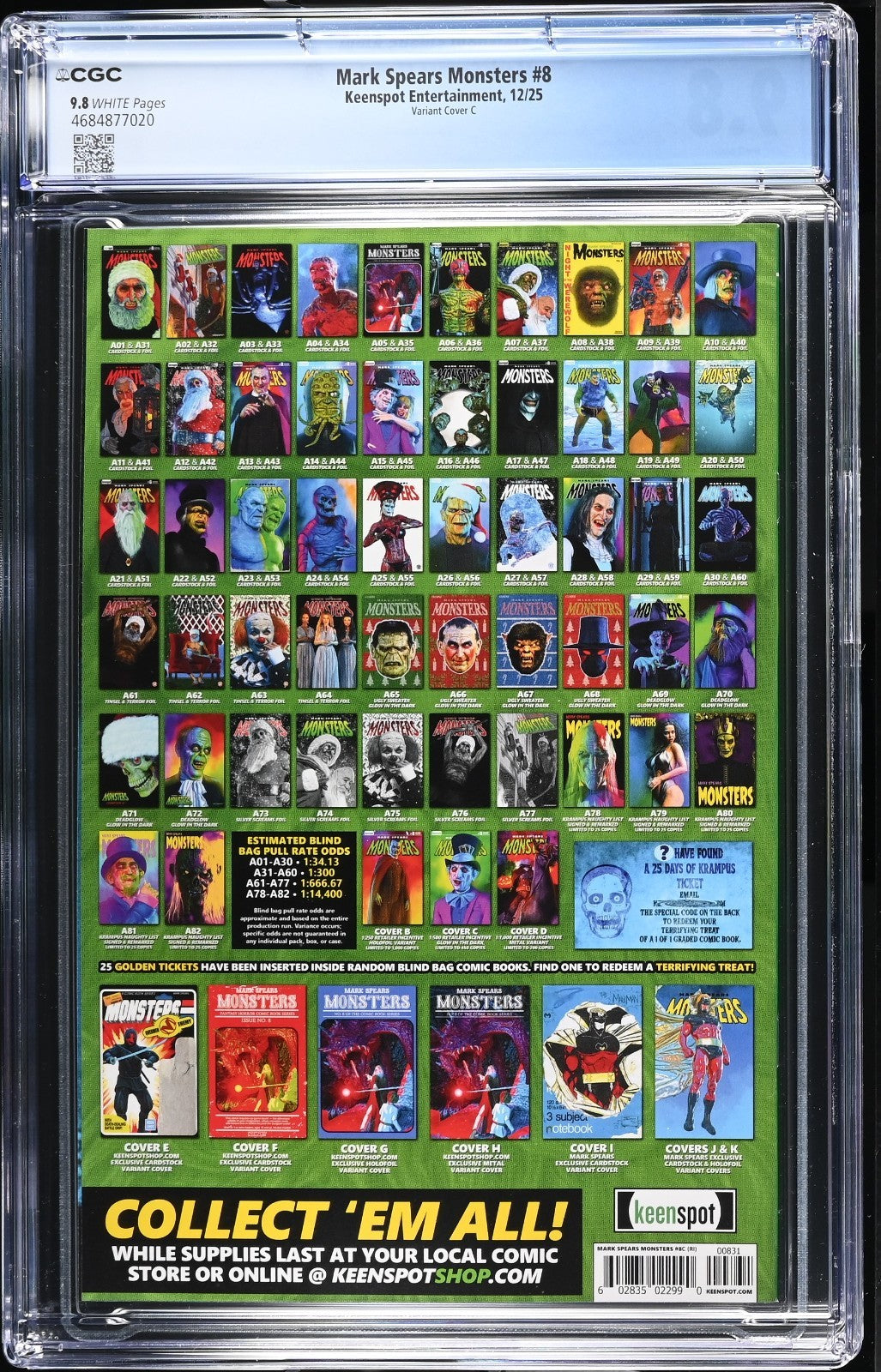 Mark Spears Monsters #8 CGC 9.8 1:500 Glow In Dark Blind Bag Mad Hatter Variant
