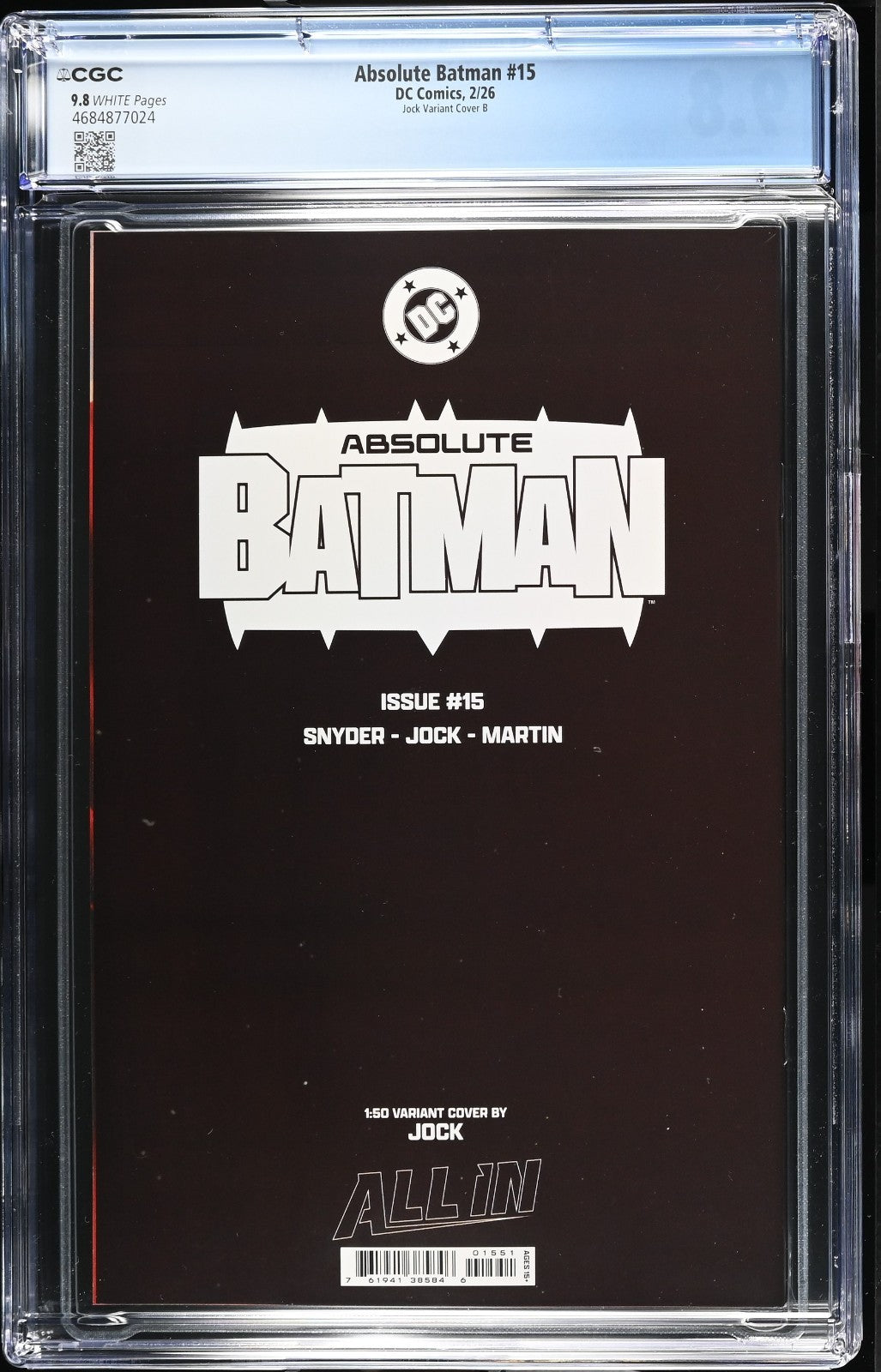 Absolute Batman #15 CGC 9.8 1:50 Jock VIRGIN Variant 1st Print Joker DC Comics