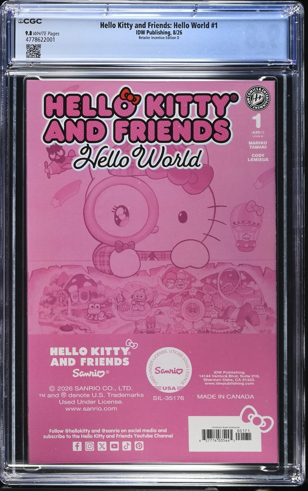 Hello Kitty and Friends Hello World #1 CGC 9.8 1:100 Gonzales Virgin Variant