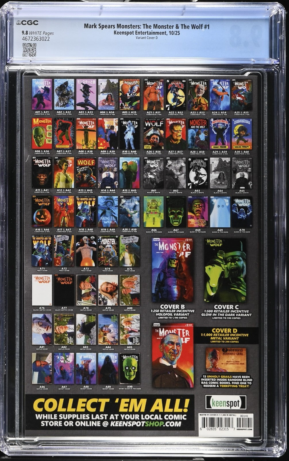 Mark Spears The Monster & The Wolf #1 CGC 9.8 1:1000 Metal Blind Bag Cover D