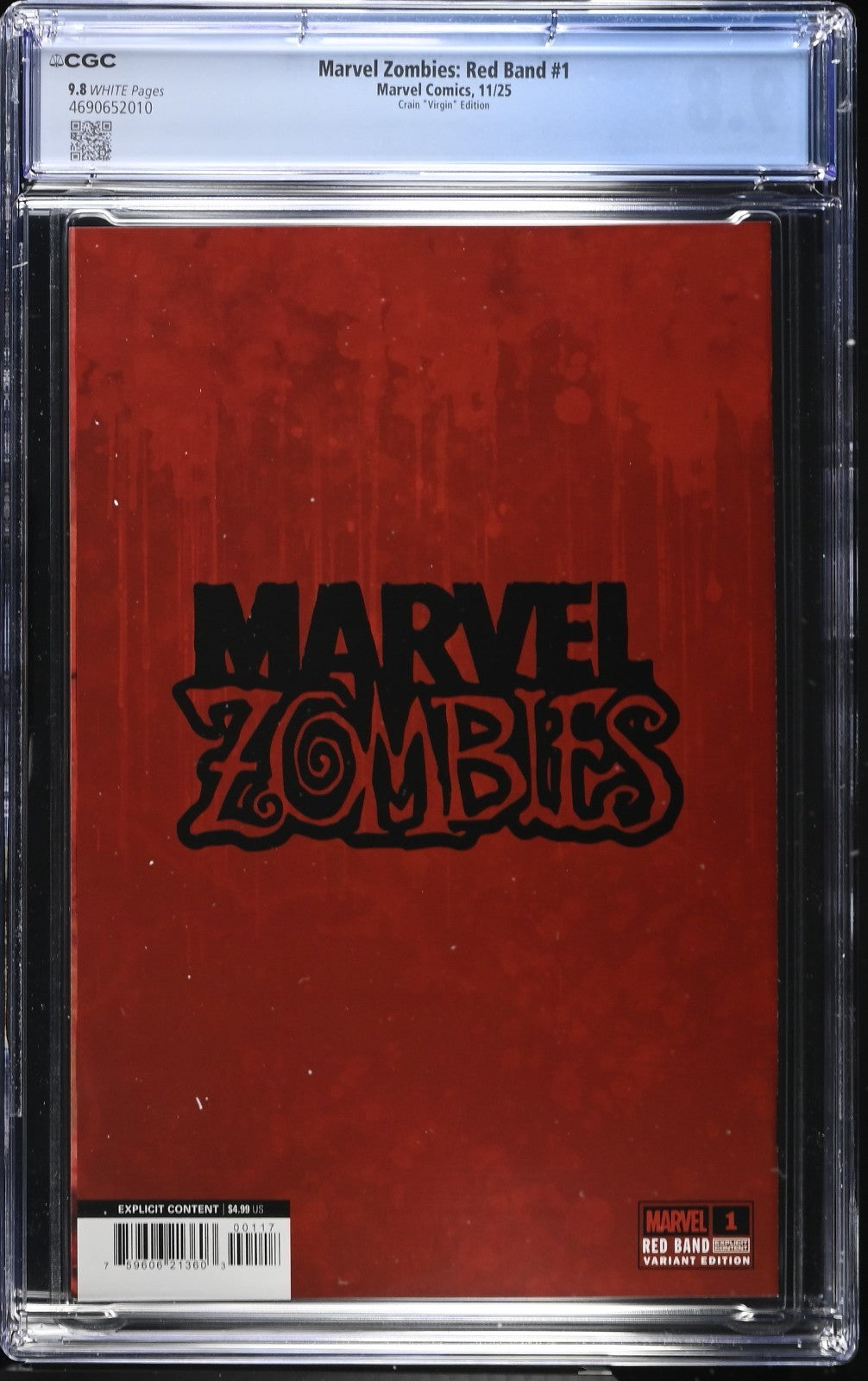Marvel Zombies Red Band #1 CGC 9.8 1:100 Clayton Crain VIRGIN Variant 2025