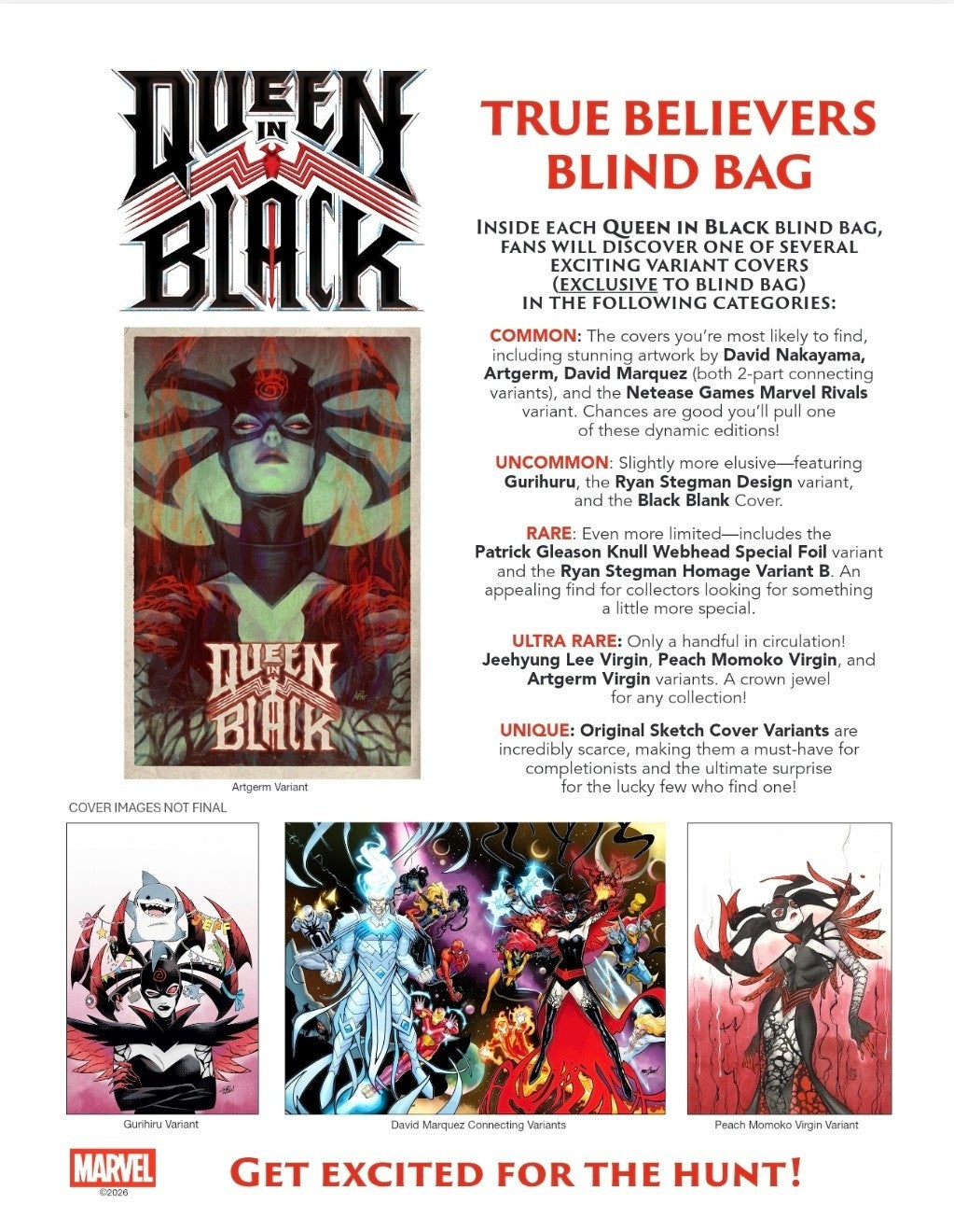 Queen In Black #1 True Believers Blind Bag Bundle Variant Options Presale 7/1