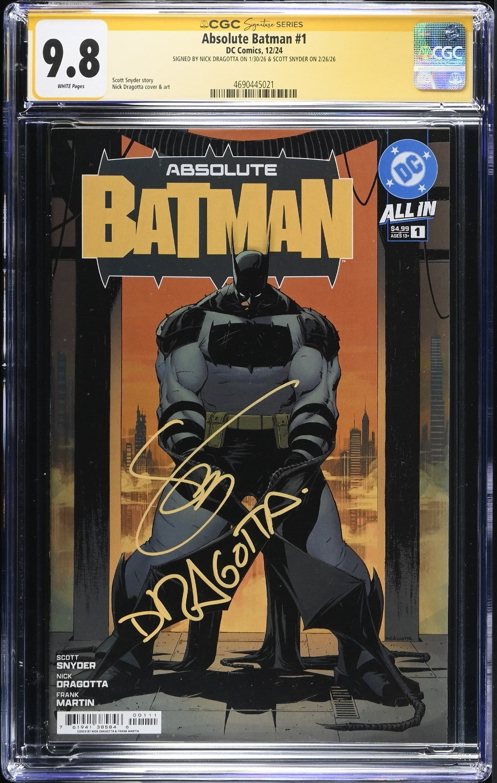 Absolute Batman #1 CGC 9.8 SS Signed by Dragotta & Snyder 1st Print Cover A 2024