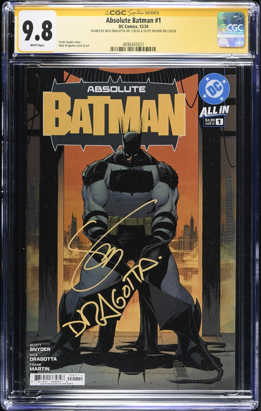 Absolute Batman #1 CGC 9.8 SS Signed by Dragotta & Snyder 1st Print Cover A 2024