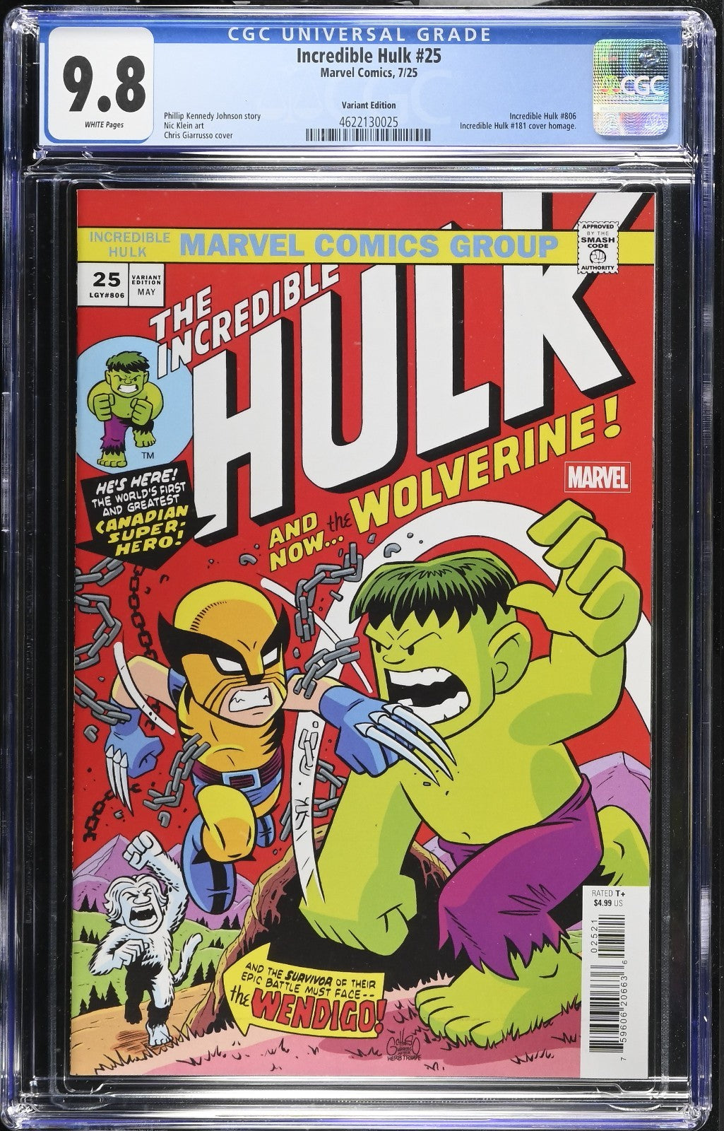 Incredible Hulk #25 CGC 9.8 Giarrusso 181 Homage Variant Wolverine Marvel 2025