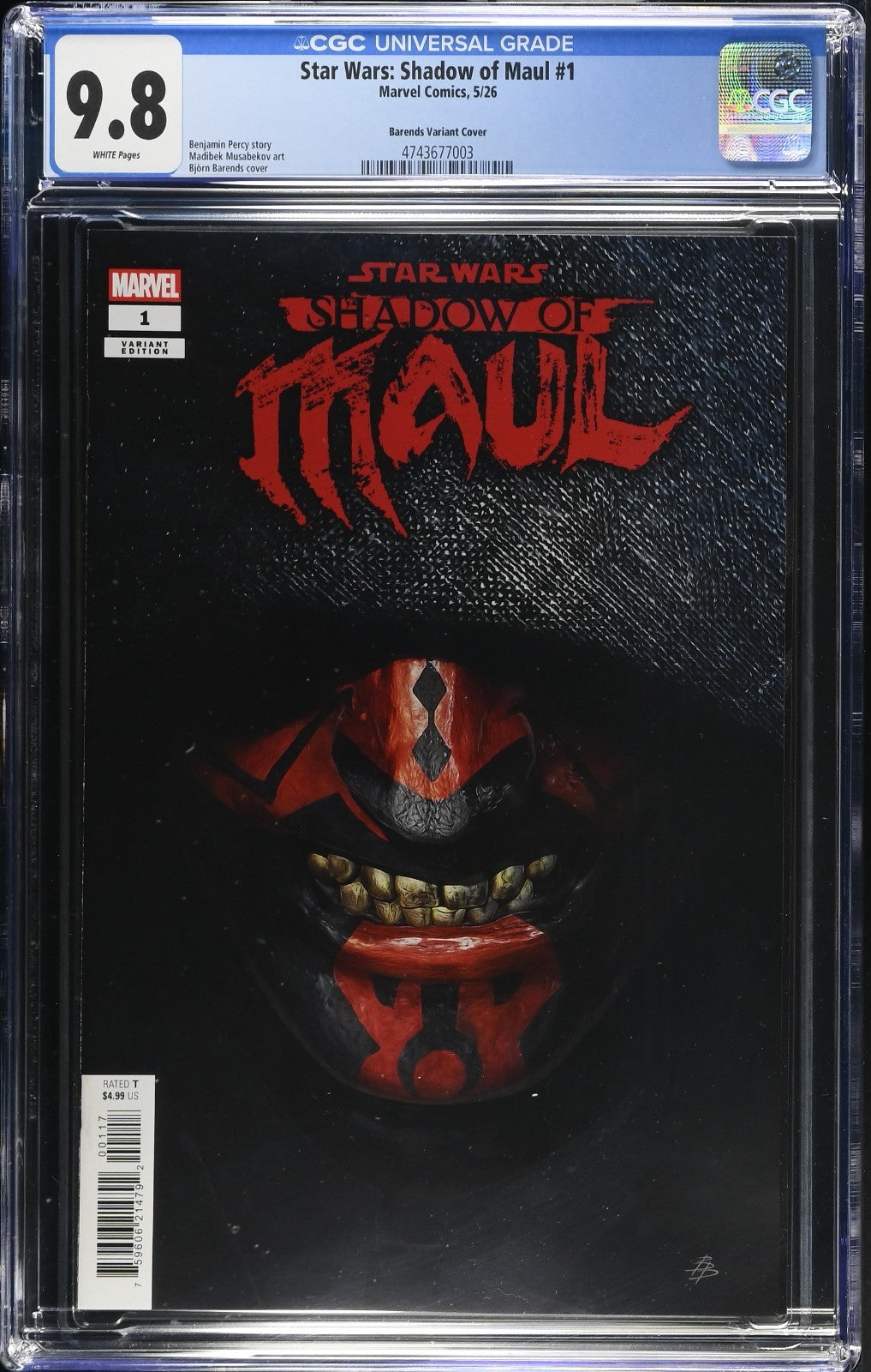 Star Wars Shadow of Maul #1 CGC 9.8 1:25 Bjorn Barends Variant Marvel 2026