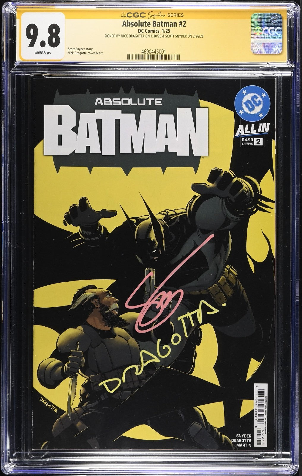 Absolute Batman #2 CGC 9.8 SS Signed by Dragotta & Snyder 1st Print Cover A 2025