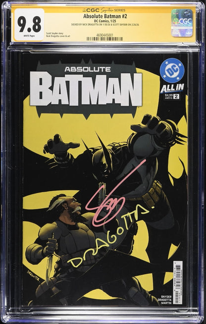 Absolute Batman #2 CGC 9.8 SS Signed by Dragotta & Snyder 1st Print Cover A 2025