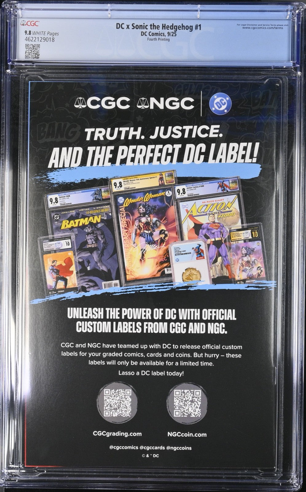 DC X Sonic The Hedgehog #1 CGC 9.8 4th Print Thomas Superman Variant DC Comics