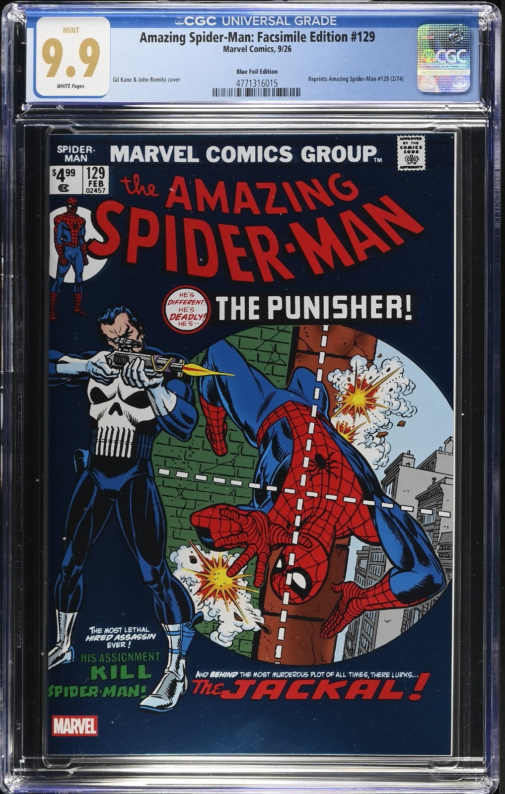 Amazing Spider-Man #129 CGC 9.9 Facsimile Blue FOIL Variant Punisher not 9.8