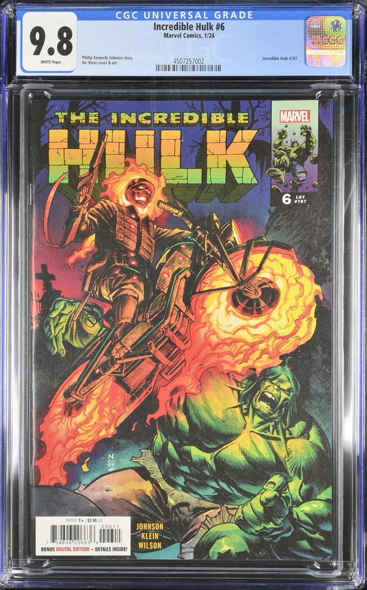 Incredible Hulk #6 CGC 9.8 Nic Klein Cover A 1st App Ghost Rider '44 In Hand