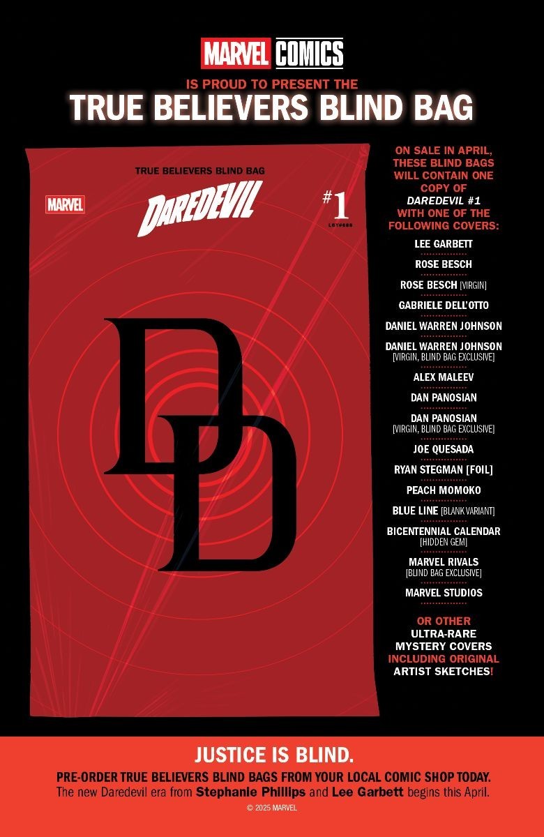 Daredevil #1 True Believers Blind Bag Bundle Variant Options 2026 Presale 4/1