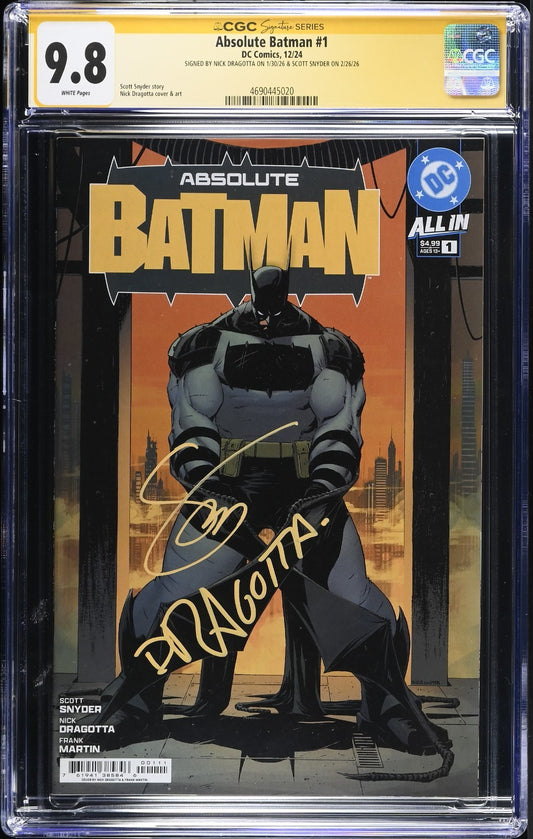 Absolute Batman #1 CGC 9.8 SS Signed by Dragotta & Snyder 1st Print Cover A 2024