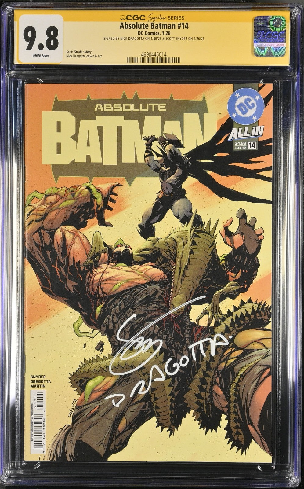 Absolute Batman #14 CGC 9.8 SS Signed by Dragotta & Snyder 1st Print Cover A