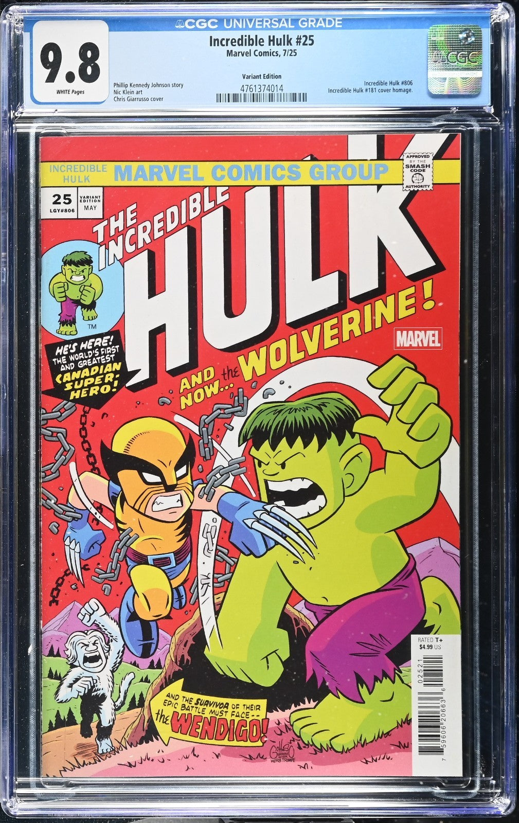 Incredible Hulk #25 CGC 9.8 Chris Giarrusso 181 Homage Variant Marvel 2025