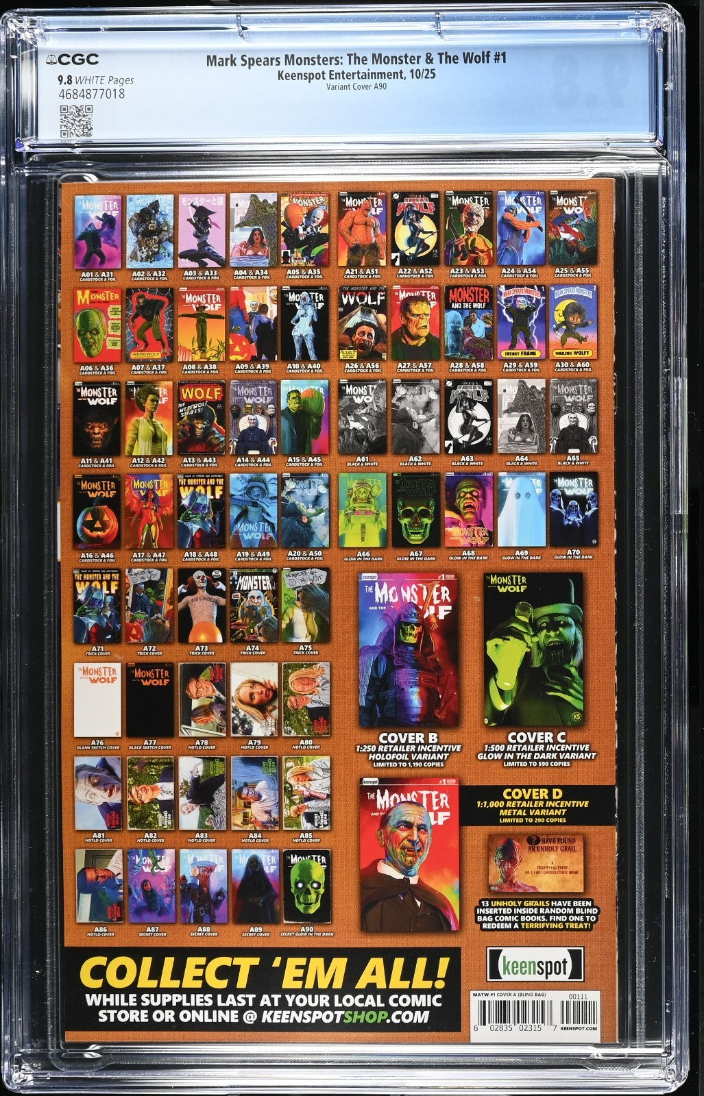 Mark Spears The Monster & The Wolf #1 CGC 9.8 A90 Blind Bag GITD Skull Variant