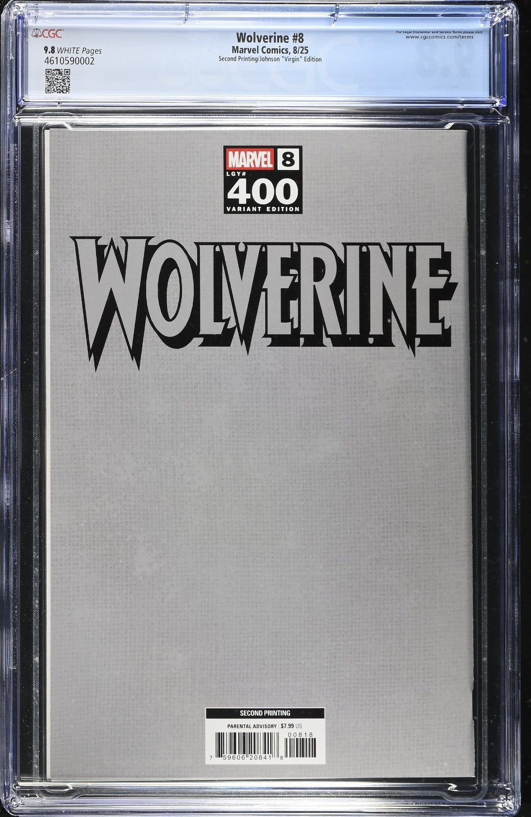Wolverine #8 CGC 9.8 1:25 VIRGIN 2nd Print Johnson Variant Marvel 2025
