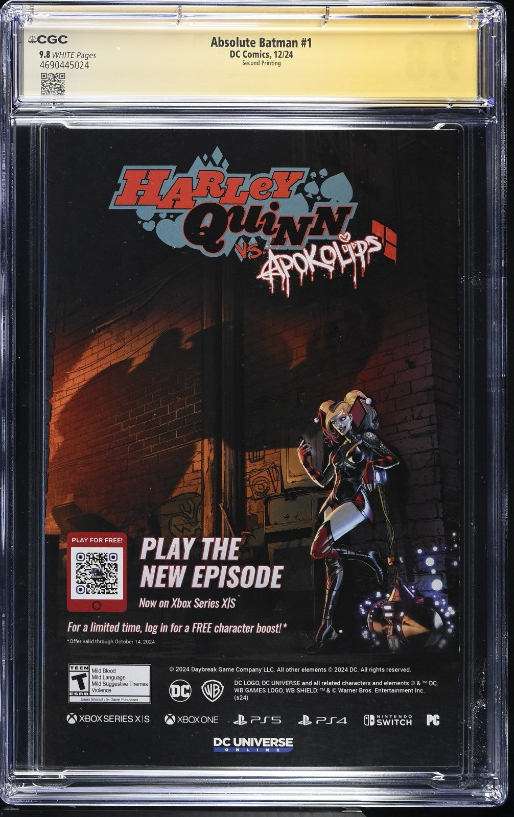 Absolute Batman #1 CGC 9.8 SS Signed by Dragotta & Snyder 2nd Print Cover A 2024