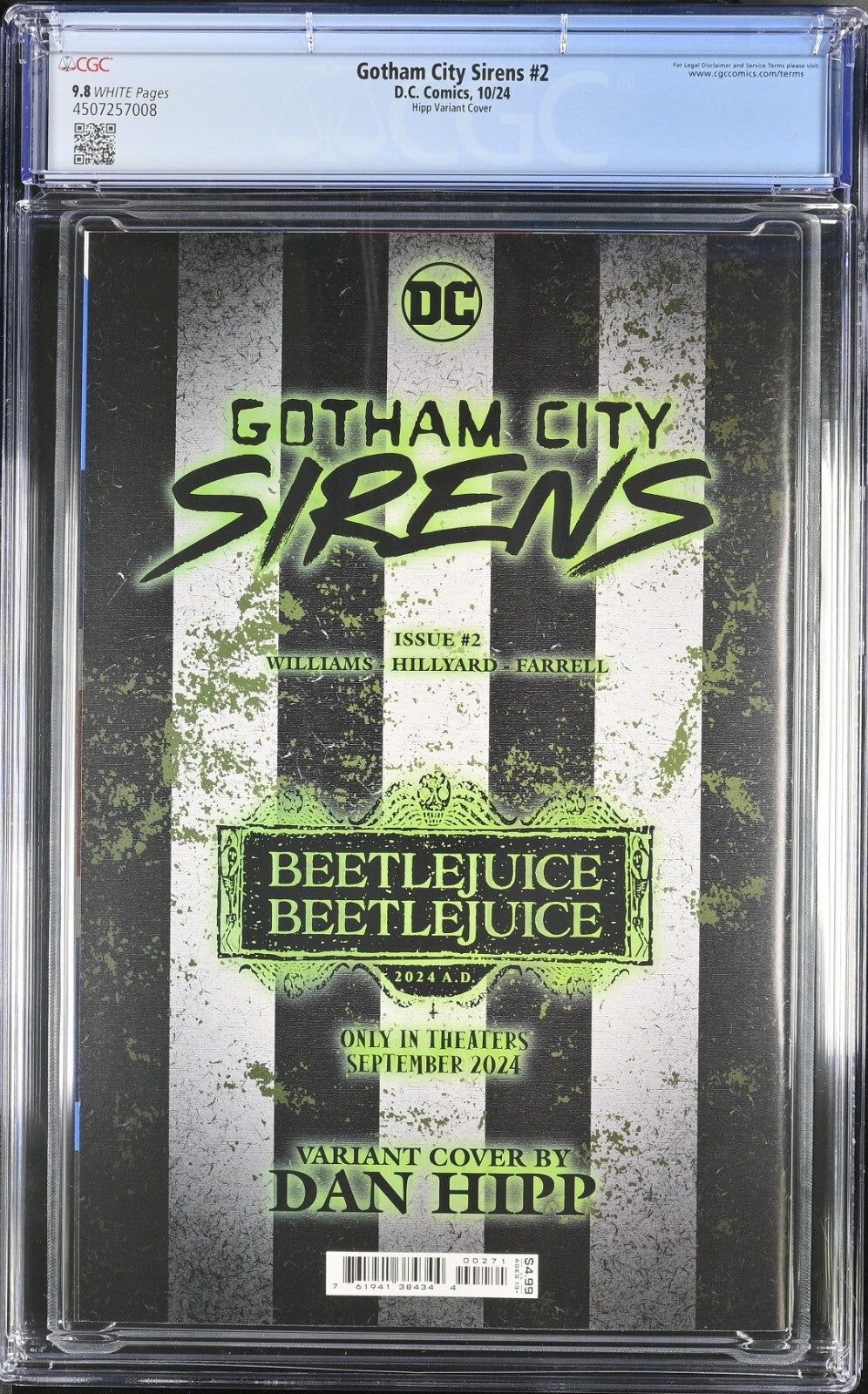 Gotham City Sirens #2 CGC 9.8 Cover G Dan Hipp Beetlejuice Variant In Hand