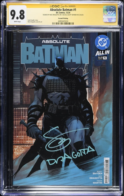 Absolute Batman #1 CGC 9.8 SS Signed by Dragotta & Snyder 2nd Print Cover A 2024