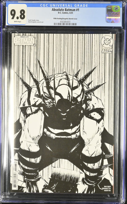 Absolute Batman #1 CGC 9.8 1:25 5th Print Dragotta Sketch Variant DC Comics 2025