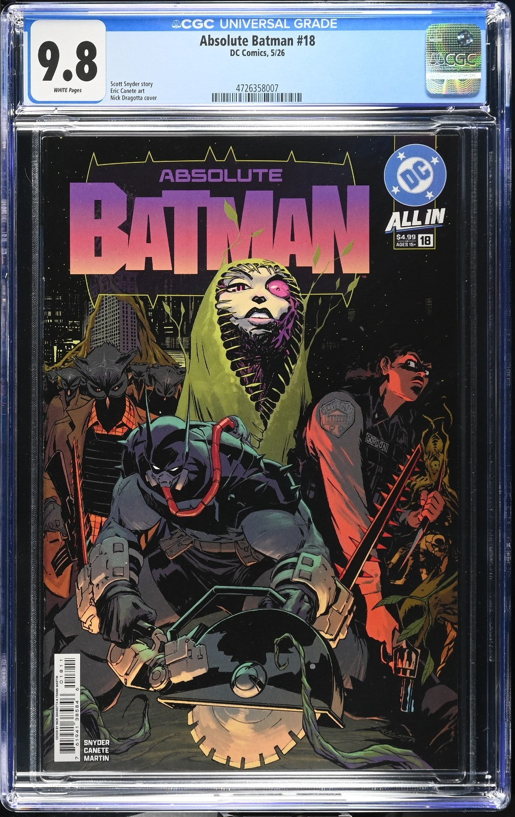 Absolute Batman #18 CGC 9.8 1st Print Cover A Nick Dragotta DC Comics 2026