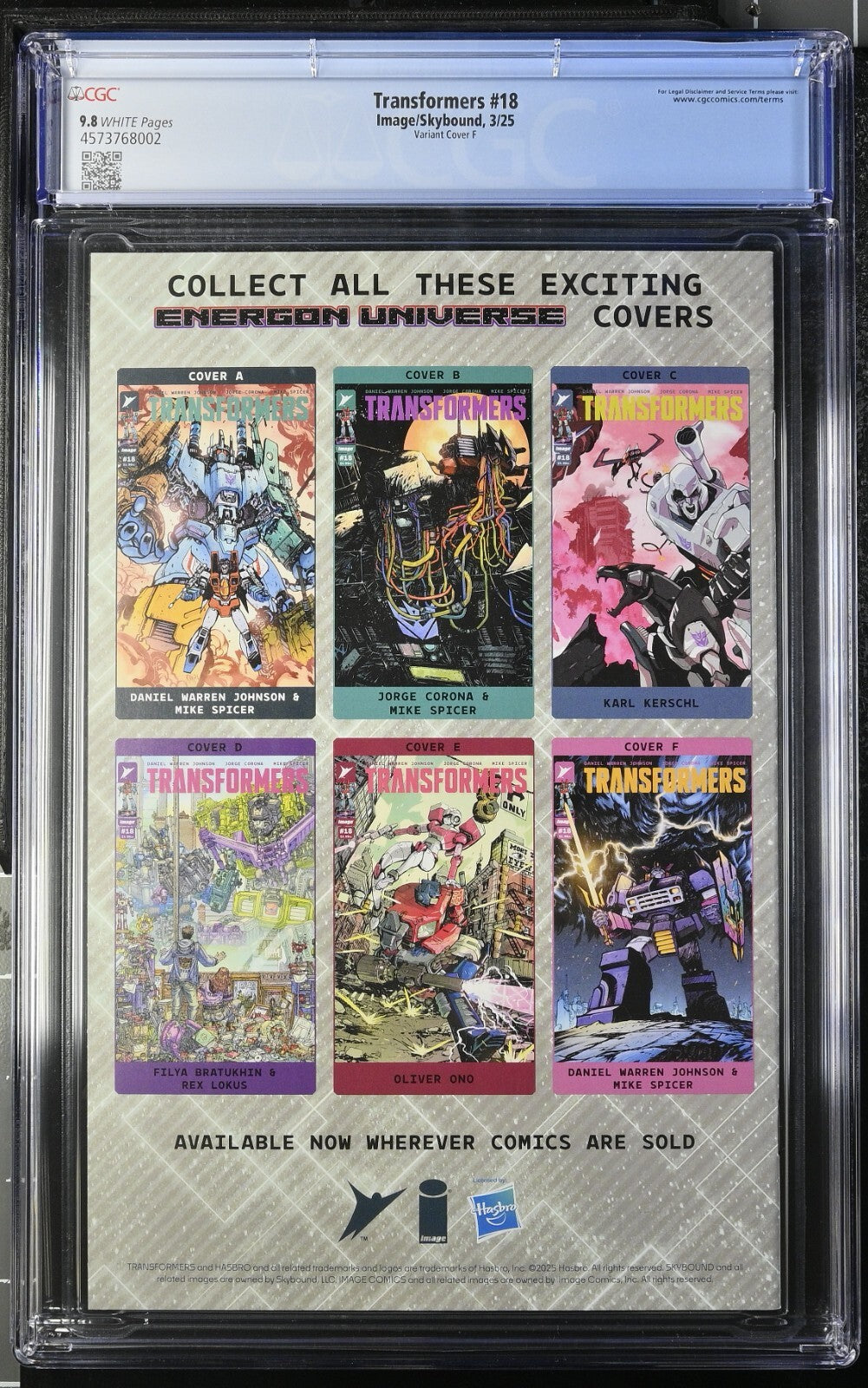 Transformers #18 CGC 9.8 Cover F Johnson & Spicer Spoiler Variant 2025