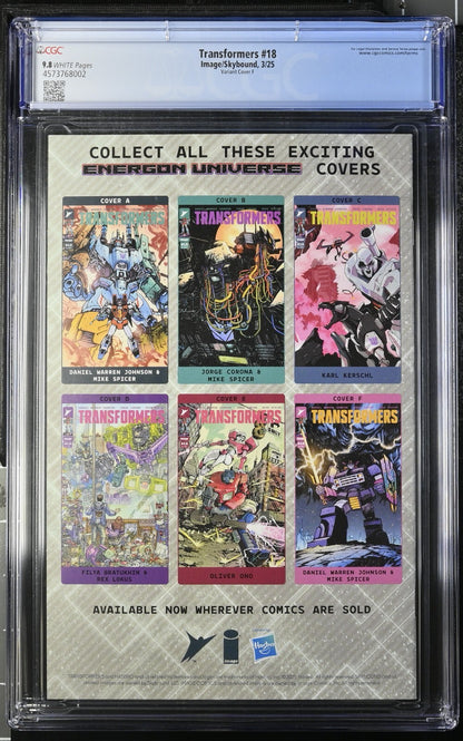 Transformers #18 CGC 9.8 Cover F Johnson & Spicer Spoiler Variant 2025