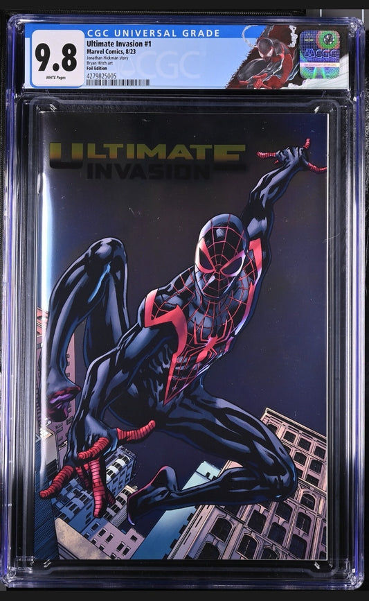 Ultimate Invasion #1 CGC 9.8 Bryan Hitch FOIL Variant Miles Custom Label 2023