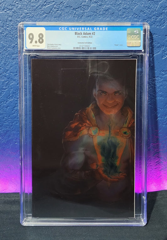 Black Adam #2 CGC 9.8 1:50 Sarmento Foil Variant Rock White Adam DC 2022